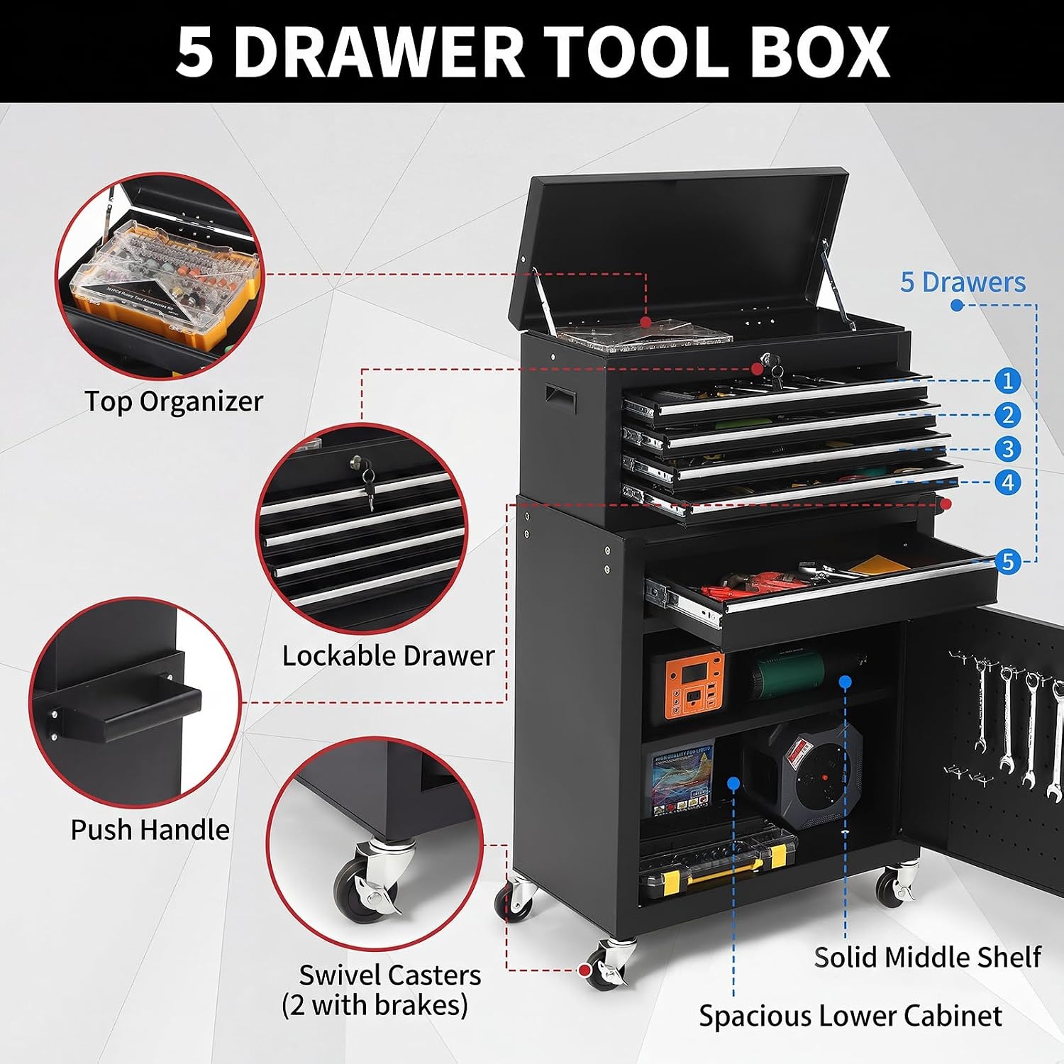 Armoire à outils roulante à 5  - Tools Box For Workshop avis et prix